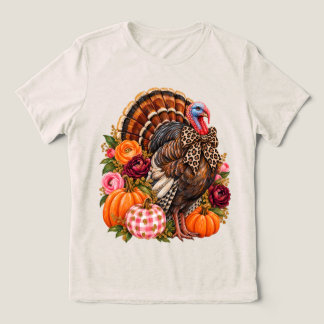 Camiseta Triblenda Pavo Floral de Otoño Preppy con Calabazas Estampad