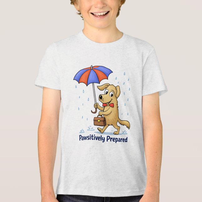 Camiseta Triblenda Pawsitively Prepared – Cute Dog with Umbrella (Anverso)