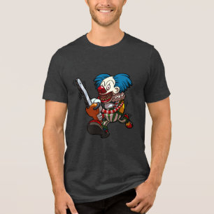Camiseta Triblenda Payaso Loco de Halloween de Terror con Motosierra