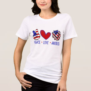 Camiseta Triblenda Paz Amar América Bandera Patriótica Corazón Giraso