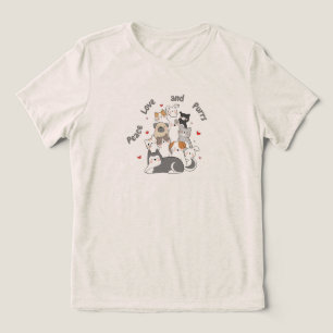Camiseta Triblenda Paz, Amor y Mimos Amantes de Gatos Madres de Gatos
