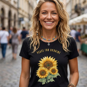 Camiseta Triblenda Paz para Ucrania. Símbolo de la paz girasoles.