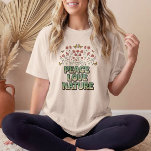 Camiseta Triblenda Paz Retro Amor Naturaleza Floral y Mariposa