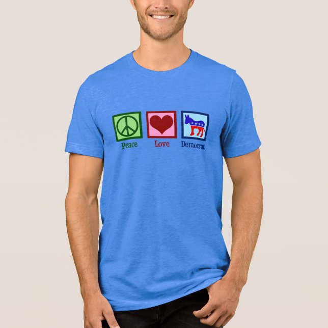 Camiseta Triblenda Peace Love Democrat Cute Blue Donkey (Anverso)