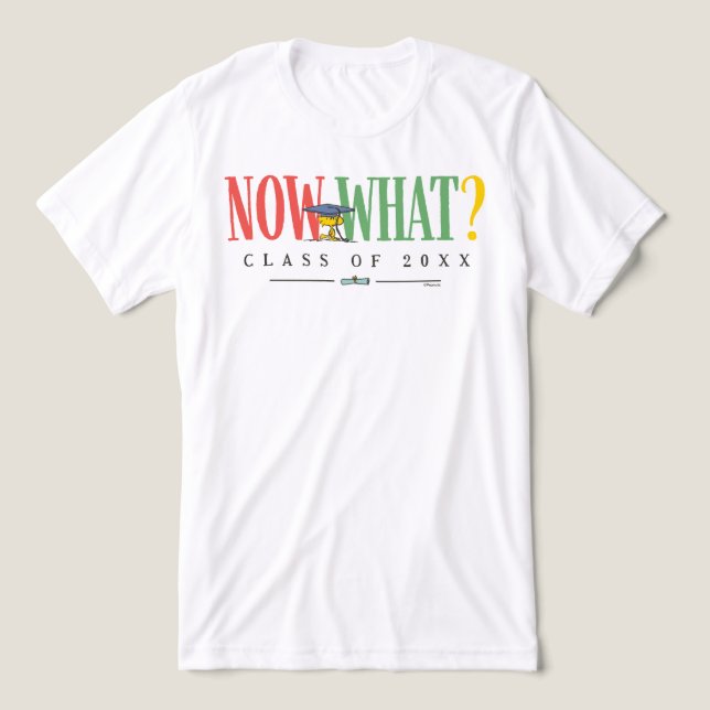 Camiseta Triblenda Peanuts Woodstock Now What Graduation Funny Quote (Diseño delantero )