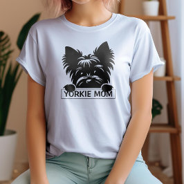 Camiseta Triblenda Peeking Yorkie Black Silhouette Yorkie Mom