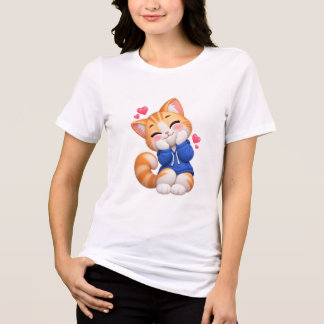 Camiseta Triblenda Pegatina de Gato Tímido Sonrisa Linda