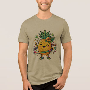 Camiseta Triblenda Pegatina Tropical Kawaii de Piña con Hula Hoop