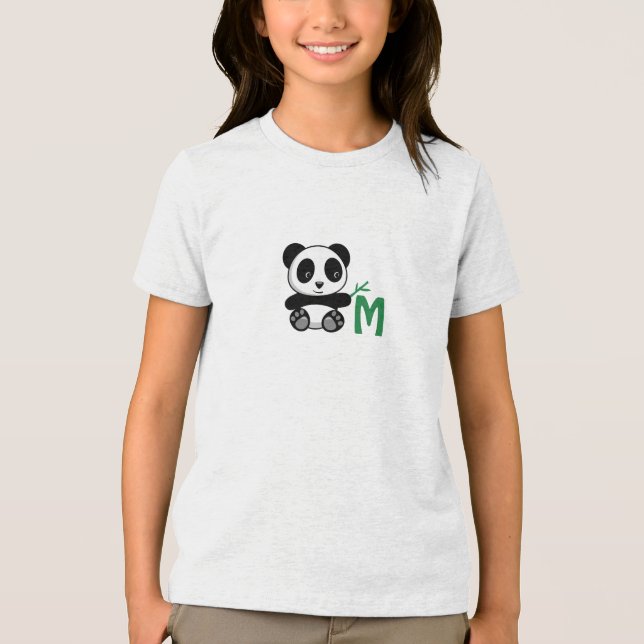 Camiseta Triblenda Pequeño Panda lindo con monograma de palo de bambú (Anverso)