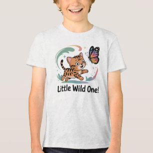 Camiseta Triblenda Pequeño Salvaje - Gato Bengal Kawaii Persiguiendo 
