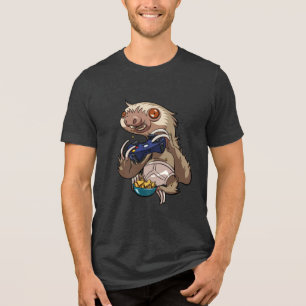 Camiseta Triblenda Perezoso Gamer Divertido Jugando Juegos de Consola