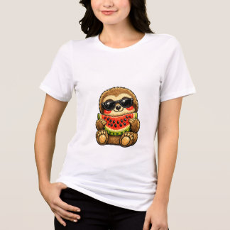 Camiseta Triblenda Perezoso lindo con sandía