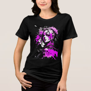 Camiseta Triblenda Perfil de rostro femenino Pop Art en rosa y negro