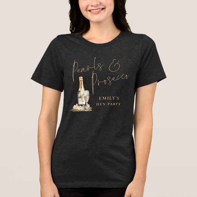 Camiseta Triblenda Perlas Prosecco Dorada doncella de honor Hen Fiest (Anverso)
