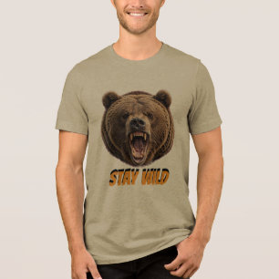 Camiseta Triblenda PERMANECE SALVAJE Oso Grizzly Rugiendo - Salvaje O