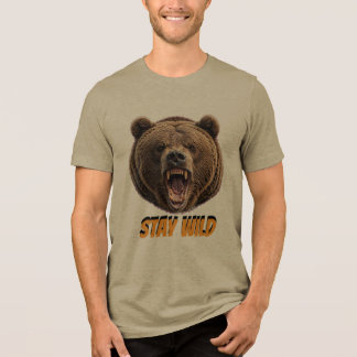 Camiseta Triblenda PERMANECE SALVAJE Oso Grizzly Rugiendo - Salvaje O