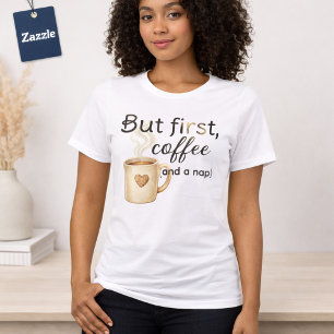 Camiseta Triblenda Pero Primero Café Siesta Divertido Beige Marrón