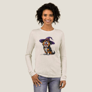 Camiseta Triblenda Perro Adorable con Sombrero de Brujo Púrpura