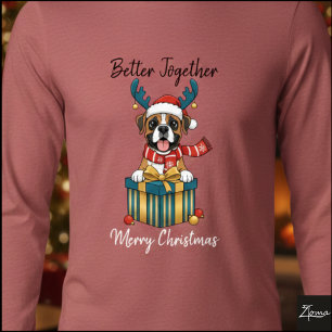 Camiseta Triblenda Perro Boxer de Navidad Bufanda Reno Regalo