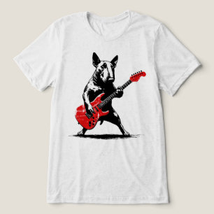 Camiseta Triblenda Perro Bull Terrier tocando guitarra eléctrica roja