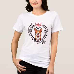 Camiseta Triblenda Perro Corgi Corazón Latido Ekg Corbata de Lazo Pat