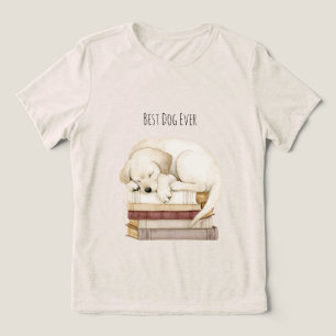 Camiseta Triblenda Perro de Crema Durmiendo sobre Libros
