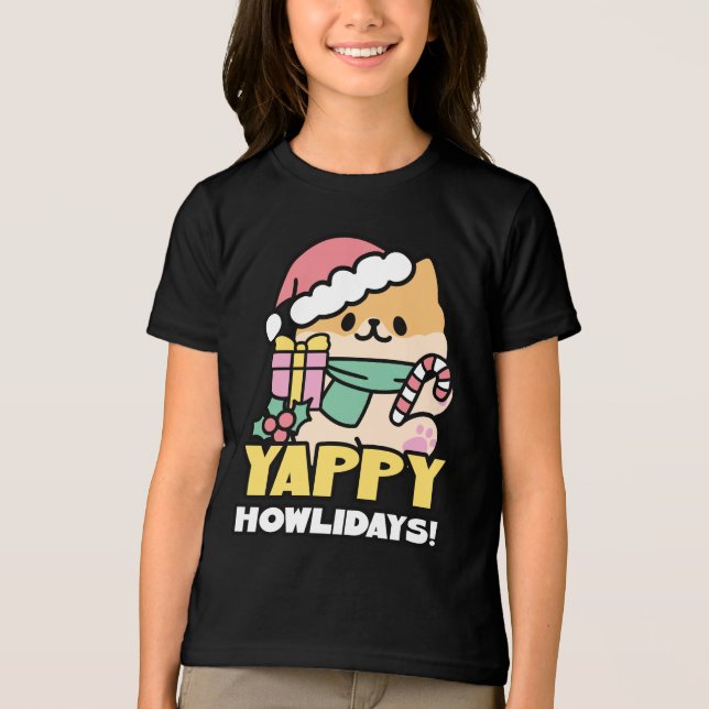 Camiseta Triblenda Perro de Navidades Cuadros - Yappy Howlidays (Anverso)