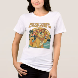 Camiseta Triblenda Perro Retriever Dorado Retro Groovy Paz y Amor