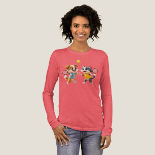 Camiseta Triblenda Perro y gato de dibujos animados lindos jugando pá