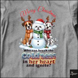 Camiseta Triblenda Perros Muñeco de Nieve Navidad Cuerno Bufanda de F