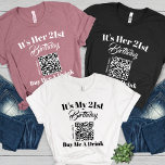 Camiseta Triblenda Personalizado 21er cumpleaños Cómprame Una Bebida<br><div class="desc">Celebra tu 21er estilo con el Cumpleaños Personalizado 21 ¡Cómprame una bebida QR Code Tri-Blend Shirt! Esta fiesta de cumpleaños de personalizado está diseñada para que tu cumpleaños sea inolvidable. Con su nombre y edad mostrados con audacia, es la manera perfecta de hacer saber a todos que finalmente has alcanzado...</div>