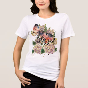 Camiseta Triblenda Personalizado de acuarela de mariposa Hydrangea Pe