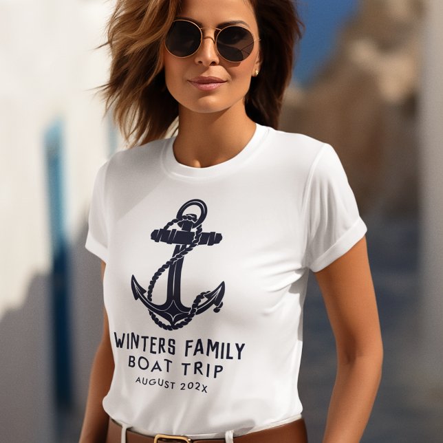 Camiseta Triblenda Personalizado de Anclaje Azul de la Marina de la F (Nautical Family Boat Trip Navy Blue Anchor Custom Tri-Blend Shirt)