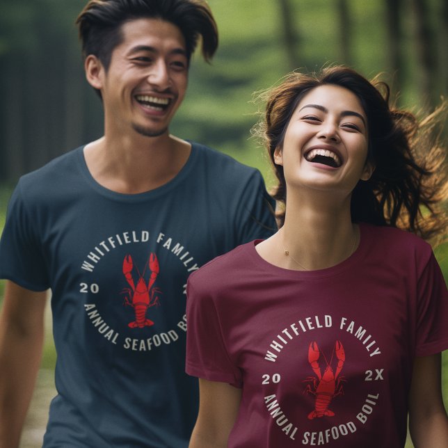 Camiseta Triblenda Personalizado de boga de mariscos de la Reunión Fa (Family Summer Reunion Seafood Boil Matching T-Shirt)