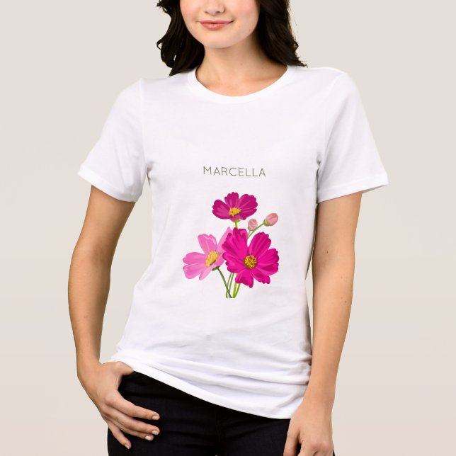 Camiseta Triblenda Personalizado de flores Cosmos de jardín brillante (Anverso)