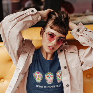 Camiseta Triblenda Personalizado de los Muertos con cráneo de azúcar