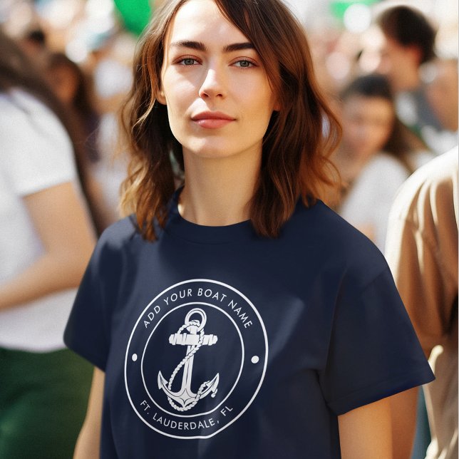 Camiseta Triblenda Personalizado de nombre de barco de anclaje azul d (Nautical Anchor Navy Blue Boat Name Womens T-Shirt)