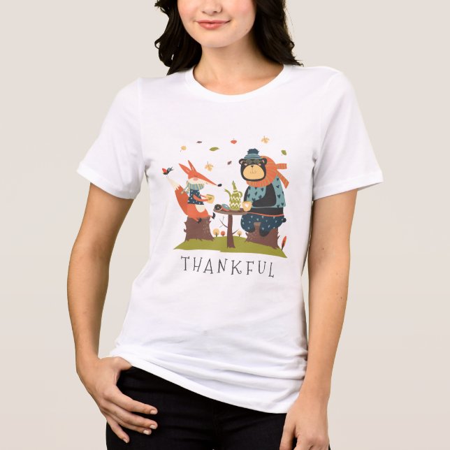 Camiseta Triblenda Personalizado de otoño de Thankout Bear Fox | Acci (Anverso)