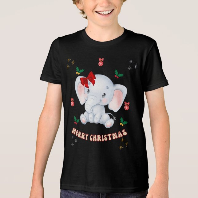Camiseta Triblenda Personalizado Feliz Navidad con bebés elefantes (Anverso)