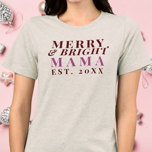 Camiseta Triblenda Personalizado Mama Est. Año Merry Bright Guay Mini (Subido por el creador)