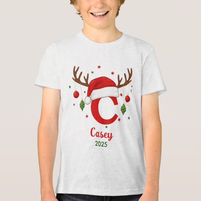 Camiseta Triblenda Personalized Christmas Monogram C Santa Hat (Anverso)
