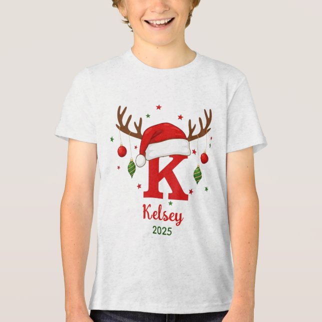 Camiseta Triblenda Personalized Christmas Monogram K Santa Hat (Anverso)