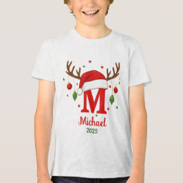 Camiseta Triblenda Personalized Christmas Monogram M Santa Hat