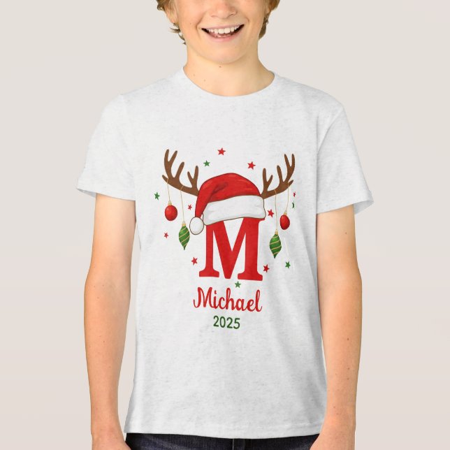 Camiseta Triblenda Personalized Christmas Monogram M Santa Hat (Anverso)
