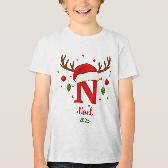 Camiseta Triblenda Personalized Christmas Monogram N Santa Hat (Anverso)