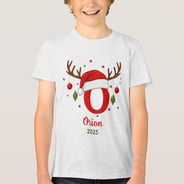 Camiseta Triblenda Personalized Christmas Monogram O Santa Hat (Anverso)