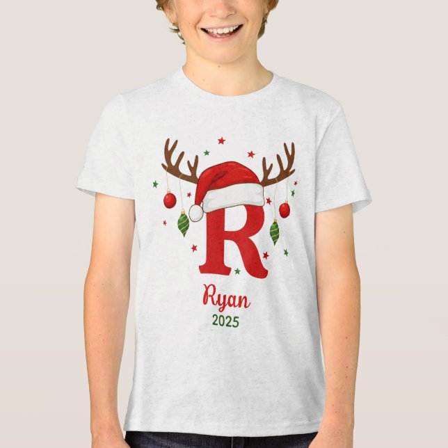 Camiseta Triblenda Personalized Christmas Monogram R Santa Hat (Anverso)
