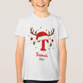 Camiseta Triblenda Personalized Christmas Monogram T Santa Hat
