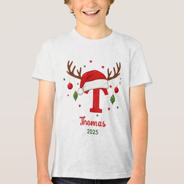 Camiseta Triblenda Personalized Christmas Monogram T Santa Hat (Anverso)