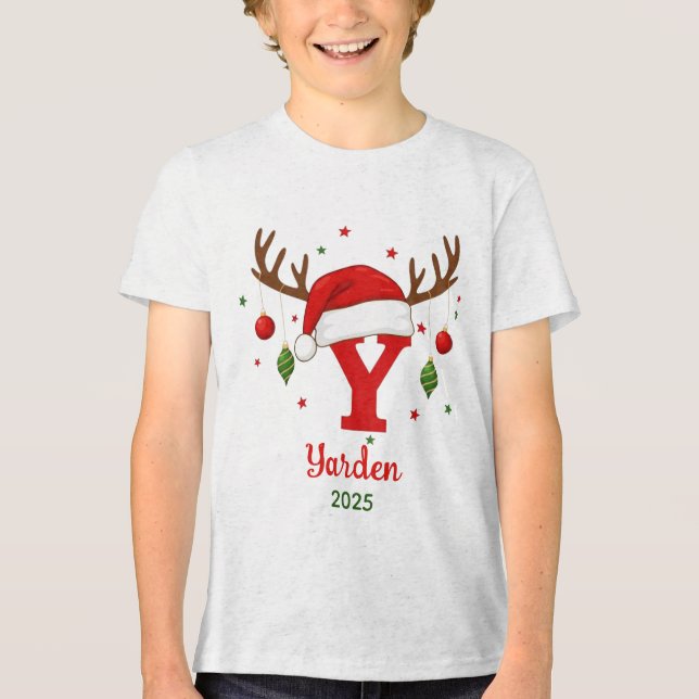 Camiseta Triblenda Personalized Christmas Monogram Y Santa Hat (Anverso)